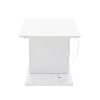 Tavolino da salotto a V con striscia LED e piano lucido, in truciolato, 100x50x46 cm, Bianco(m-7)