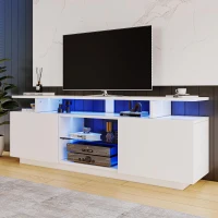 Mobile TV a 5 ripiani aperti con strisce LED autoadesive, 140x35x55 cm, Bianco(m-4)