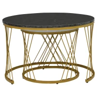 Set 2 tavolini annidati con struttura in metallo dorato, 70x70x45 cm / 45x45x40 cm, Grigio(m-7)