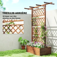 Outsunny Jardinière Surélevée avec treillis et Barres de Toit, bac à fleurs Trous de Drainage, tissu non tissé effet bois naturel(m-4)