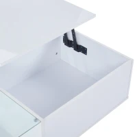 Tavolino da salotto regolabile in altezza a LED con spazio a scomparsa, 100x50x33 cm, Bianco(m-9)