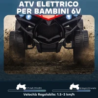AIYAPLAY Quad Elettrico per Bambini ATV con Batteria Ricaricabile 6V, Fari LED e Musica, Età 3-6 Anni, Rosso(m-4)