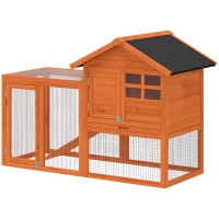 PawHut Clapier 2 étages Clapier pour lapins avec toit bitumé étanche, enclos extérieur, rampe, portes, bois 123,5x62,6x92,5 cm Orange(m-1)