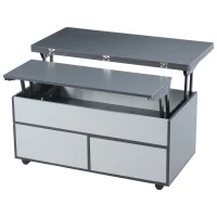 Tavolino da salotto regolabile in altezza con leva idraulica e 4 ruote girevoli, 100x98x65 cm, Grigio e Bianco(m-6)