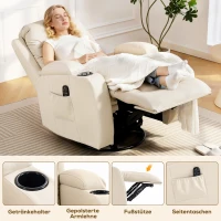 HOMCOM Massagesessel mit Wipp-, Liege- & Wärmefunktion, 3 Modi, drehbar, Cremeweiß(m-7)