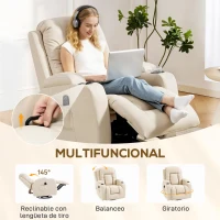 HOMCOM Sillón de Masaje Giratorio Sillón Relax Reclinable con 8 Puntos de Masaje Función de Calefacción 82x99x103 cm Crema(m-5)