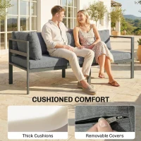 Outsunny 3 Pieces Garden Furniture Set, Aluminium Corner Lounge Set with Adjustable Backrest and Coffee Table(m-6)