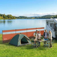 Outsunny Camping Windbreaker with Clear Windows and Steel Poles, for Beach Caravan Campervan, 725 x 140cm, Orange(m-2)