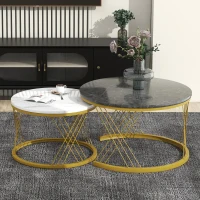 Set 2 tavolini annidati con struttura in metallo dorato, 70x70x45 cm / 45x45x40 cm, Grigio(m-5)