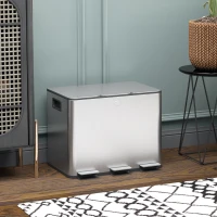 HOMCOM Cesto de Lixo com 3 Seções de 20L com Fechamento Silencioso em Aço Inoxidável e PP 61,9x36,6x56,7 cm(m-2)