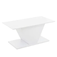 Tavolino da salotto a V con striscia LED e piano lucido, in truciolato, 100x50x46 cm, Bianco(m-6)