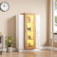 Vetrina per soggiorno a LED con frontale in acrilico trasparente, 74x40x120 cm, Bianco e Color legno(m-1)