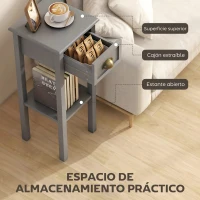HOMCOM Mesa Auxiliar Estilo Moderno Mesita Auxiliar con Cajón y Estante de Almacenamiento 30x30x75 cm Gris(m-4)