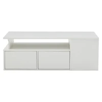 Tavolino da salotto a LED con 2 cassetti e ripiani semiaperti, 100x50x35 cm, Bianco(m-2)