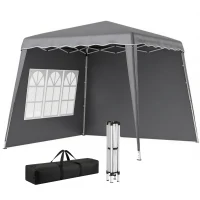 Outsunny Tenda Dobrável com 2 Paredes Laterais Altura Ajustável Proteção UV50+ e Bolsa de Transporte 240x240x250 cm Cinza(m-10)