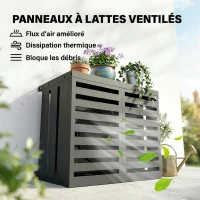 Outsunny Cache Climatiseur Exterieur, Housse Climatiseur à Lattes pour Unité Extérieur, Acier Galvanisé, 100x50x80cm, Gris Foncé(m-6)