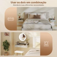 HOMCOM Conjunto de 2 Mesas de Cabeceira Flutuantes com Gaveta e Prateleira Aberta para Sala de Estar, 35x32x22,5 cm Cinzento(m-6)