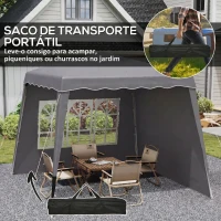 Outsunny Tenda Dobrável com 2 Paredes Laterais Altura Ajustável Proteção UV50+ e Bolsa de Transporte 240x240x250 cm Cinza(m-8)