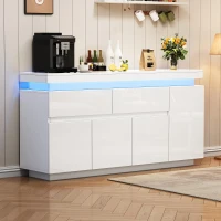 Mobile credenza a LED con 2 cassetti e 4 ante, 140x35x72.5 cm, Bianco(m-1)