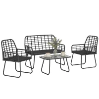 Outsunny 4 Piece Rattan Garden Furniture Set, Outdoor Patio Furniture with Loveseat, Armchairs and Coffee Table(m-10)