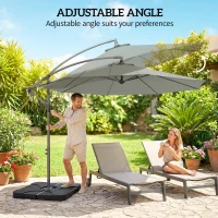 Outsunny 3m Overhanging Parasol, with Base, Weights and Cover - Light Grey(m-5)