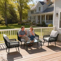 Outsunny Rattan Garden Furniture Set, 4 Piece Outdoor Patio Furniture with Tempered Glass Table and Chairs, Indoor Balcony Conservatory Set(m-8)