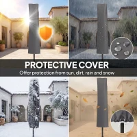 Outsunny 3 x 3 m Garden Cantilever Parasol w/ Light, Cover, UPF50+ Patio Umbrella w/ Wind Protection, 360° Rotation, Dark Grey(m-5)