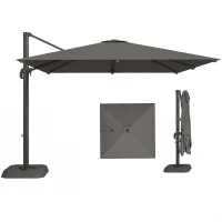 Outsunny Umbreluț de Grădină Suspendat cu Manivelă 3x3m, Inclinabil, cu Greutăți Umplibile, Rotativ 360°, Umbreluț Exterior Pătrat, din Aluminiu, pentru Terasă, Piscină, UV30+, Gri Închis(m-11)