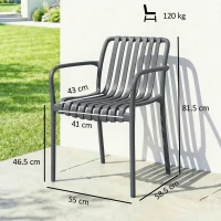 Outsunny Set 4 scaune pentru grădină Scaune stivuibile pentru terasă cu design cu lamele și cotiere, ergonomice Gri închis(m-3)