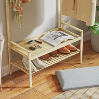 Wieszak na ubrania z siedziskiem i półką na buty, naturalny(m-9)