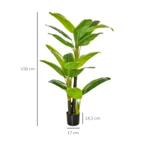 HOMCOM Conjunto de 2 Bananeiras Artificiais 150 cm Plantas Artificiais com Vaso e 18 Folhas Planta Artificial para Decoração Verde(m-3)