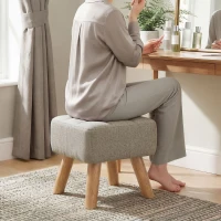 HOMCOM Linen-Look Square Padded Footstool - Light Brown(m-9)