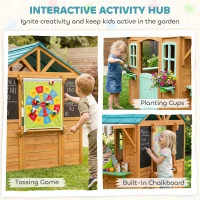 AIYAPLAY Outdoor kinderspeelhuis met verkoopkraam plantenbak krijtbord doelkleed 4 ballen 142 x 120 x 141,5 cm Meerkleurig(m-5)