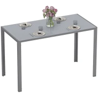 HOMCOM 120cm Dining Table, Rectangle 4 Seater Kitchen Table with Tempered Glass Top and Metal Legs, Grey(m-10)