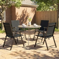 Outsunny Folding Garden Chairs Set of 4, Foldable Garden Dining Chairs with High Back, Armrests, Texteline Seat, Black(m-2)