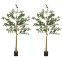 HOMCOM Conjunto de 2 Oliveiras Artificiais de 150 cm Plantas Artificiais Decorativas Grande Árvores Artificiais de Interior Verde(m-11)