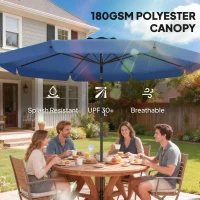 Outsunny 3 m Garden Parasol with Tilt Mechanism & Crank Handle, UPF 30+ Patio Umbrella Outdoor Table Umbrella, Dark Blue(m-6)