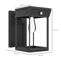 Outsunny Lampa solarnej ogrodowa zewnętrzna Solarlampe, odporna na warunki atmosferyczne, czujnik ruchu, 14 cm x 24 cm x 24 cm, Czarny(m-3)