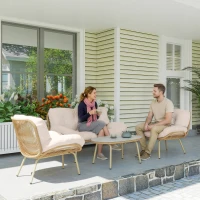 Outsunny Zestaw mebli ogrodowych 4-częściowy zestaw wypoczynkowy z rattanu z sofą, 2 krzesłami, stolikiem, głębokimi siedziskami i grubymi poduszkami(m-2)