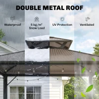 Outsunny 2.5 x 1.5 m Hardtop Grill Gazebo with Double Roof, Aluminium Outdoor BBQ Gazebo Shelter with 2 Side Shelves, Brown(m-4)