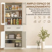 HOMCOM Armário de Cozinha com 2 Portas de Acrílico Gaveta Grande e Prateleiras Ajustáveis 76x40x182,5 cm Creme(m-5)