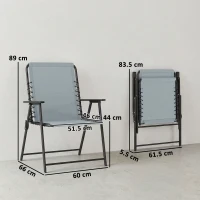 Outsunny Folding Garden Chairs Set of 2, Outdoor Dining Chairs with Wide Texteline Seat, High Back and Armrests, Light Grey(m-3)