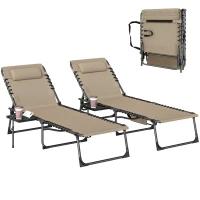 Outsunny Five-Position Reclining Sun Loungers Set of 2 - Beige(m-10)
