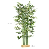 HOMCOM Conjunto de 2 Plantas Artificiais em Vaso de Madeira de Pinho 180cm Bambus Artificiais com 1640 Folhas Realistas 35x10x180 cm Verde(m-3)