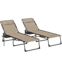Outsunny Five-Position Reclining Sun Loungers Set of 2 - Beige(m-1)