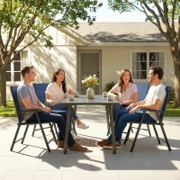 Outsunny Folding Garden Chairs Set of 4, Foldable Garden Dining Chairs with High Back, Armrests, Texteline Seat, Navy Blue(m-9)