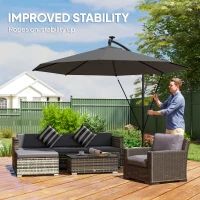 Outsunny 3 m Cantilever Parasol with Solar LED Lights Garden Umbrella with Cross Base, Black(m-5)