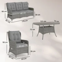 Outsunny 5 Seater Rattan Garden Furniture Set with Sofa, Reclining Chairs, Table, Patio Rattan Furniture Sofa Sets, Grey(m-3)