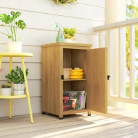 Outsunny Wooden Garden Shed, Garden Tool Storage Shed with Metal Top and Shelf, Light Brown(m-2)