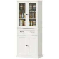 HOMCOM Mueble Auxiliar de Cocina con 2 Puertas de Acrílico Cajón Grande Estantes Ajustables 76x40x182,5 cm Crema(m-11)